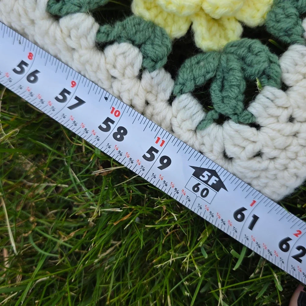 Vintage‎ Handmade Crochet Granny Square Blanket 3D Yellow Floral Flower 60x54